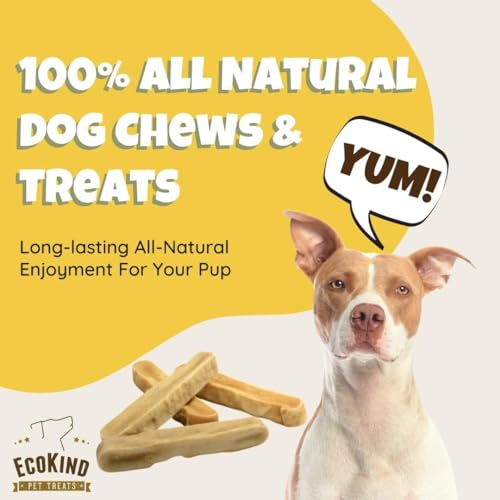 EcoKind Yak Cheese Himalayan Dog Chews, Yak Chews for Large Dogs, Long Lasting Bone for Aggressive Chewers, 3 Ingredients, Natural High Protein Treats, No Additives, Lactose Free, Large - 4 Chews