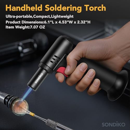 Sondiko Butane Torch Lighter with Visible Fuel Window, Refillable Soldering Torch with Adjustable Flame for Welding, Resin Art, Industrial(Butane Gas Not Included)