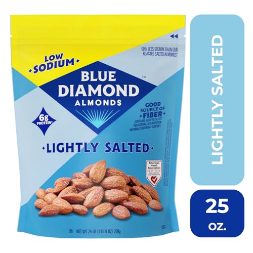 Blue Diamond Almonds, Low Sodium Lightly Salted Snack Nuts, Plant-Based Protein and Fiber Salty Snacks, Great for Holidays, Parties, Events, Lunch, Pantry Staple, 25 Oz Resealable Bag (Pack of 1)