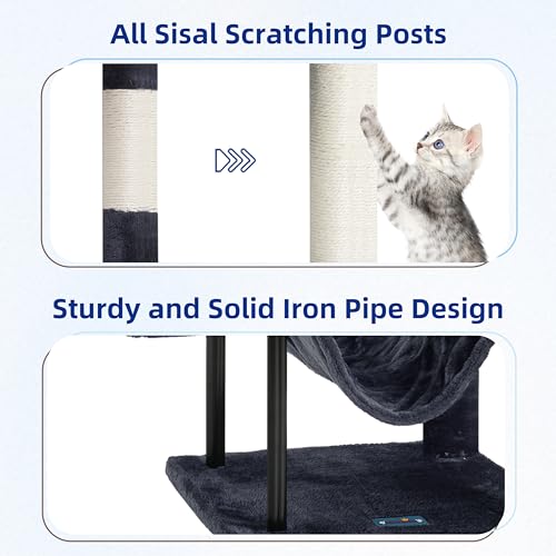 Gitelsnour Cat Tree, Cat Tower for Indoor Cats, 43.3 inch Cat Tree Tower with Sturdy Steel Tube, Hammock, Cat Condo for Small Cats and Kittens, Scratching Post, Smoky Gray GCT004SG