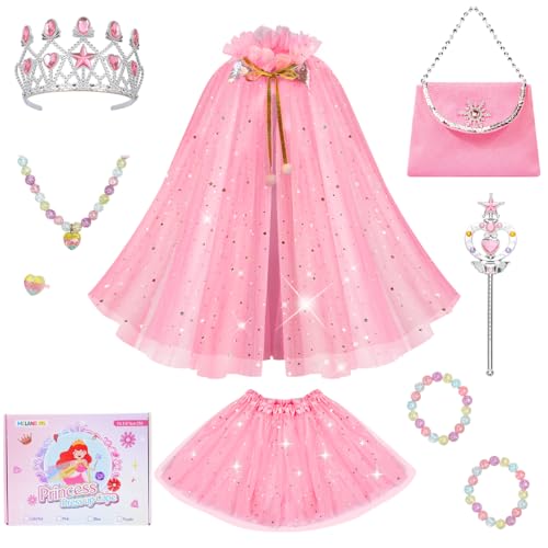 Meland Princess Dress Up for Girls 3-8, Cape with Crown & Tutu, Birthday Gift for Toddler Girls, Pretend Play Toys for Kids