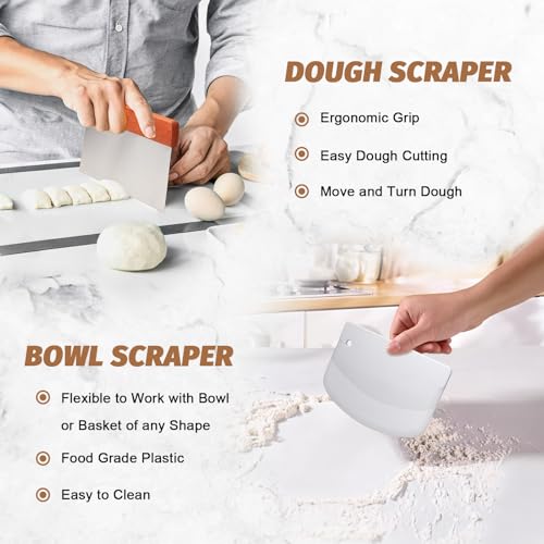 Sourdough Proofing Basket Gift Set, 9" Round and 10" Oval Banneton Bread Baking Supplies, Sourdough Baskets with Bread Lame, Danish Whish, Bowl Scraper, Sourdough Scraper, and Linen Liner