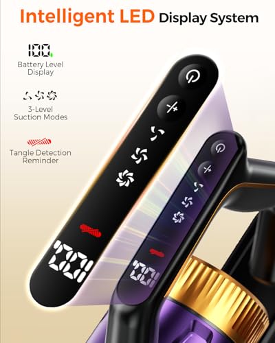 Cordless Vacuum Cleaner for Home, 580W/48KPa Powerful Suction, 65 Min Runtime, Lightweight Stick Vacuum with Touch Screen & Wall Mount, Handheld Vacuum for Pet Hair, Carpet & Hard Floors