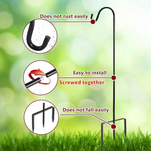 EXCMARK 2 Pack Shepherd Hook Adjustable Height 31/24/16’’ 1/2 inch Thick Use at Weddings, Hanging Solar Lights, Lanterns, Bird Feeders, Metal Hanger Hook (Black, 31 inch). U.S. Patent.