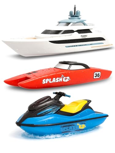 SplashEZ Bath Toy Boats for Toddlers, Mold Free Boat Bath Toys for Kids & Toddlers, No Hole for Water Floating Ships for Bathtub, Pool, Shower for Boys & Girls, 3-Pack: Jet Ski Yacht Catamaran