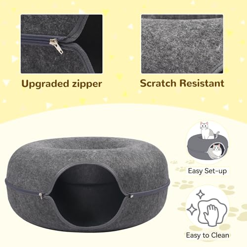 Cat Caves for Indoor Cats, Large Cat Tunnel for Multiple & Large Cats, Scratch Detachable Peekaboo Cat Cave Bed, Kitten Donut Kitty Hideaway Up to 45 Lbs