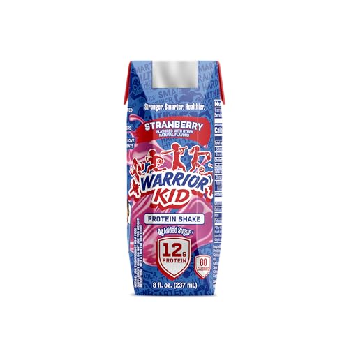 Warrior Kid Nutritional Protein Shake, Strawberry, Healthy Kids Snacks, 12g Protein, 0g Added Sugar, Vitamins & Minerals, No Soy Ingredients, Gluten Free, Non-GMO, 8.25 Fl Oz (6 Count)