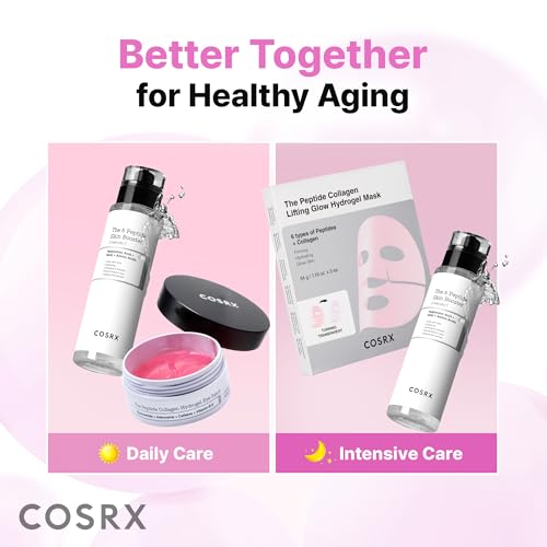 COSRX Pink Peptides Collagen Hydrogel Eye Patch for Puffy Eyes, Dark Circles & Fine Lines, Cooling Under Eye Patches (60), Korean Skin Care