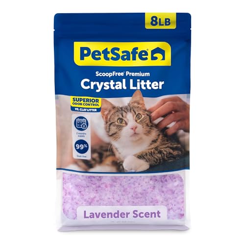 PetSafe ScoopFree 8 lb Bag Premium Crystal Cat Litter- Ultra-Absorbent Silica- Universal Litterbox Crystals - Non-Clumping Odor Control - Lavender Scent