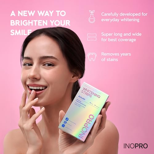 InoPro Teeth Whitening Strips 14 Treatments Kit - Enamel Safe Teeth Whitener, Peroxide-Free, Green White Strips for Teeth Whitening with Arbutin, Coconut Oil, Deep Stains Removal (28 Strips)