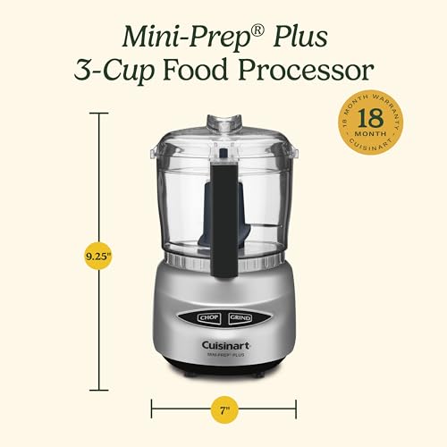 Cuisinart Mini-Prep Plus Food Processor, 3 Cup Mini Food Processor to Chop Herbs, Vegetables, and Hard Cheese, 3 Cup Work Bowl, Reversible Stainless Steel Blade, DLC-2ABC, Brushed Chrome