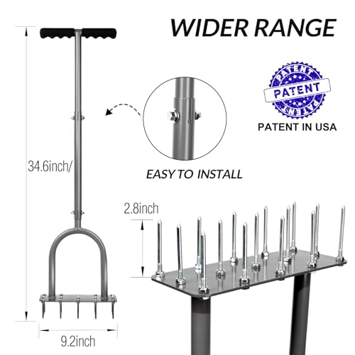 Walensee Lawn Aerator Spike Metal Manual Dethatching Soil Aerating Lawn with 15 Iron Spikes, Pre-Assembled Grass Plug Aerator Tools for Yard, Lawn Aeration, Garden Tool, Revives Lawn Health, Patented