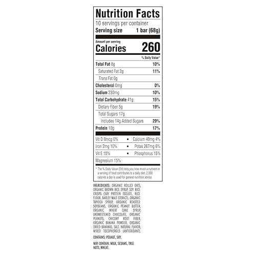 CLIF BAR - Energy Protein Bars - Peanut Butter Banana with Dark Chocolate - Made with Organic Oats - Energy Bars - Non-GMO - (10 Pack)