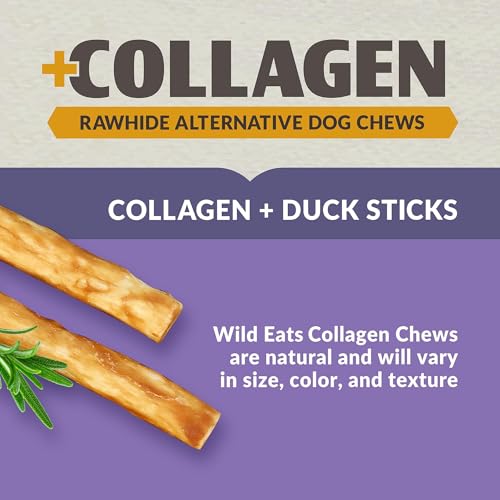 Wild Eats Real Duck Collagen Bully Sticks for Dogs (25 Pack,5 Inch) Long Lasting Dog Chews No Hide Dog Treat Bully Stick Alternative, Rawhide Free, Grain Free, High Protein