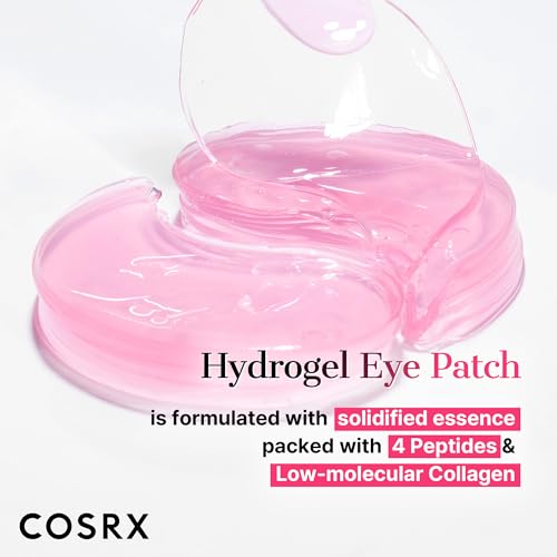 COSRX Pink Peptides Collagen Hydrogel Eye Patch for Puffy Eyes, Dark Circles & Fine Lines, Cooling Under Eye Patches (60), Korean Skin Care