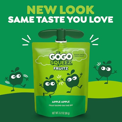 GoGo squeeZ No Sugar Added Applesauce and Fruit Puree, Apple, 3.2 oz Pouches (Pack of 20), Fruit Snacks for Kids, Gluten Free, Nut Free, Recloseable Cap, BPA Free