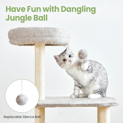 Small Cat Tree Tower with Lots of Scratching Posts - 42 Inch Medium Compact Cats Scratch House with Hammock Perch for Multi Level 2 Kitty - Indoor Corner Cat Bed Condo Climbing Gym Towers Furniture