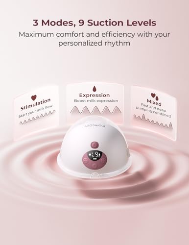Momcozy M5 Smart APP Controlled Wearable Breast Pump, Hands-Free Wireless Electric Pump, 3 Modes 9 Suction Levels, BPA-Free, Portable Lightweight, 24mm Flange, 2-Pack Cozy Red