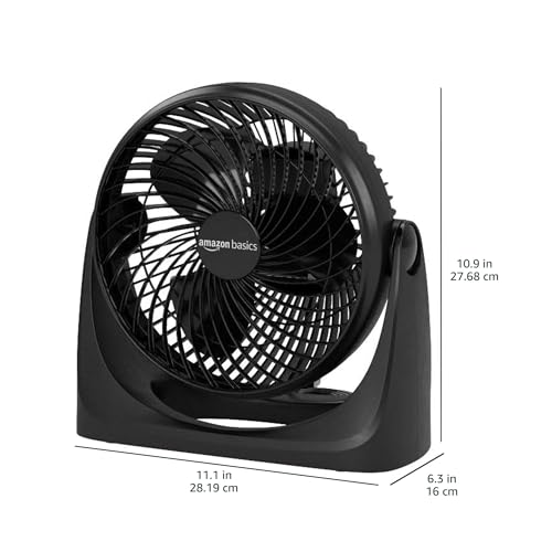 Basics Air Circulator Desk Fan for Bedroom, Home and Office, 90-Degree Tilt Head, 3 Speed Settings, Cooling, 35 Watts, Black, 11.1"W x 6.3"D x 10.9"H