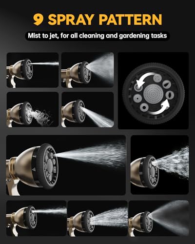 RAINPOINT Garden Hose Nozzle, 9 Spray Patterns Hose Sprayer Nozzle, Heavy Duty Metal Water Hose Nozzle, Adjustable Hand Sprayer, Watering Plants and Lawn, Pet Showering (Nozzle, Gray)