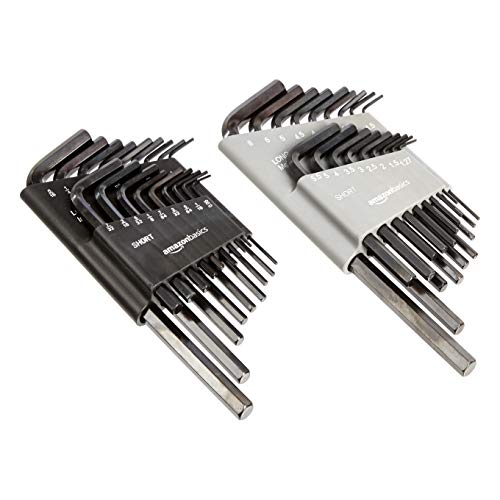 Basics 36-Piece Allen Wrench/Hex Key Set, SAE & Metric Sizes, Chrome Vanadium Steel with Long Arm, 2 Organized Storage Cases