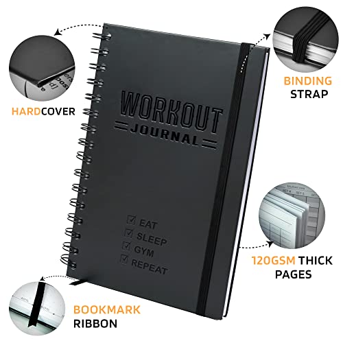 Nextnoid Hardcover Fitness Journal Workout Planner for Men & Women - A5(5.7" x 8.3") Sturdy Workout Log Book to Track Gym & Home Workouts