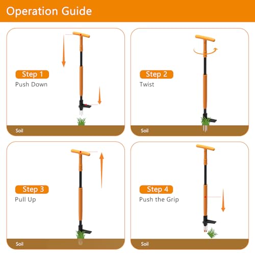 Weed Puller Tool, Fully Stand Up Weeding Tool With 3 Claws - Zero Bending and Back Saver, Effortless and Efficient Weed Remover, Durable and Lightweight Weeder, Ideal for Effortless Weed Removal