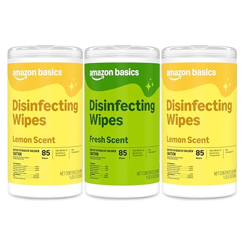 Basics Disinfecting Wipes, Lemon & Fresh Scent, Sanitizes/Cleans/Disinfects/Deodorizes, 255 Count (2 Packs Lemon, 1 Pack Fresh Scent)