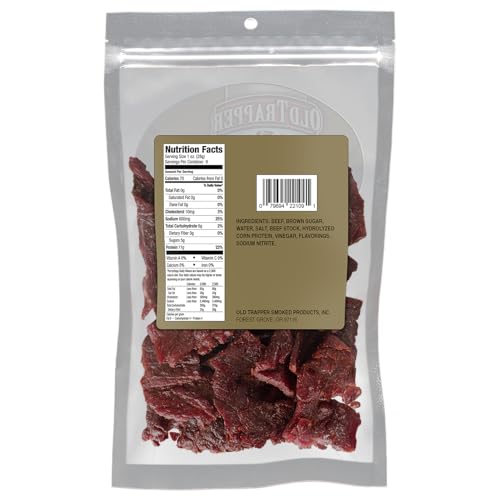 Old Trapper Beef Jerky, Old-Fashioned 8 Ounce Bag, Tender Meat Snacks for Lunches or Between Meals, 11 Grams of Protein, Zero Grams of Fat, and 70 Calories per Serving (Pack of One)