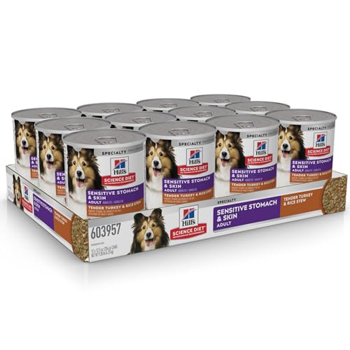 Hill's Science Diet Adult Sensitive Stomach & Skin Wet Dog Food, Turkey & Rice, 12.5 oz. Cans, 12-Pack