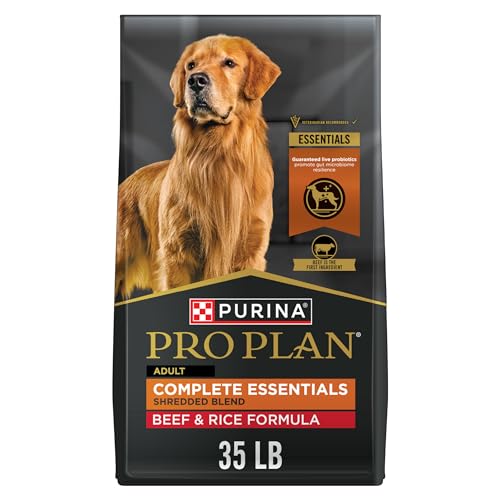 Purina Pro Plan Complete Essentials Shredded Blend Beef and Rice Dog Food Dry Formula with Probiotics for Dogs - 35 lb. Bag
