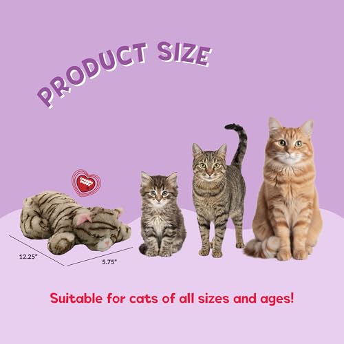 Snuggle Kitty Heartbeat Cat Toy for Kittens and Cats with Real-Feel Pulse and Heat Pack, Calming Sleep Aid for Cat Anxiety, New Kitten Essentials - Tan Tiger