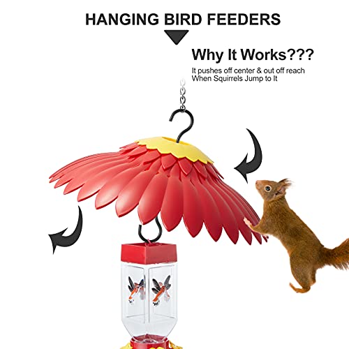 Beserie Squirrel Baffle Hummingbird Feeder Shade Cover Dome Shield Hang from Bird Feeders for Outdoors Squirrel Proof Protect Feed Red Yellow Attract Hummingbirds Moat Proof-14inch(Red)