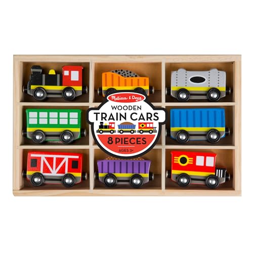 Melissa & Doug Wooden Train Cars, 8-Piece Magnetic Train Set with Toy Storage Tray, Steam Engine, Caboose, Coal & Passenger Cars, Montessori-Inspired Pretend Play Toys for Kids Ages 3+