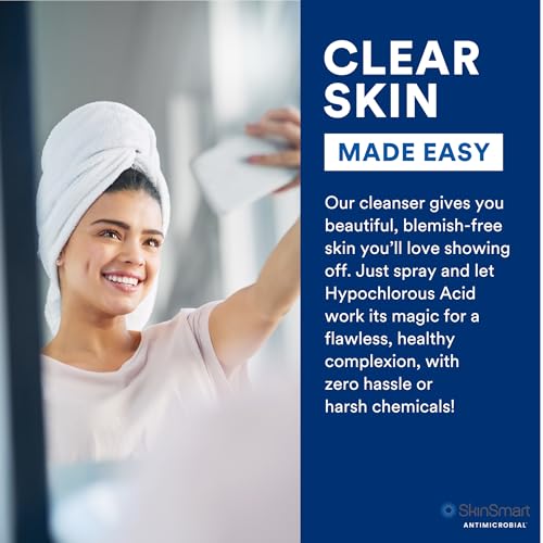 SkinSmart Antimicrobial Facial Cleanser for Breakouts & Blemishes; Hypochlorous Acid Formula Targets Bacteria to Reduce Skin Irritation and Flush Pores Clean, 8 oz Spray, All Ages & All Skin Types