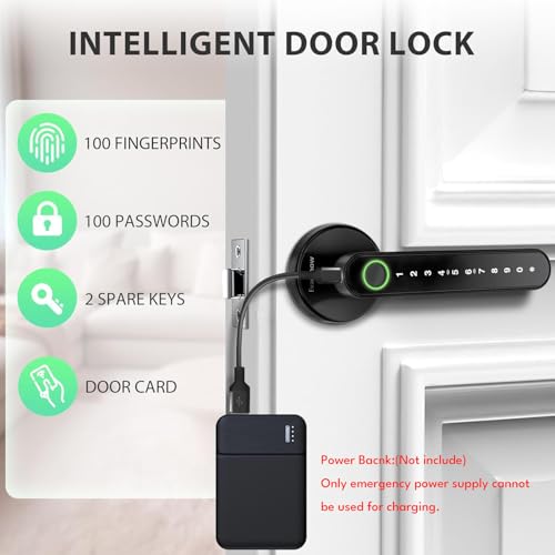 Fingerprint Door Lock Biometric Door Knob with Keypad Keyless Entry, Door Locks for Bedrooms, Home Hotel Office Apartment Black