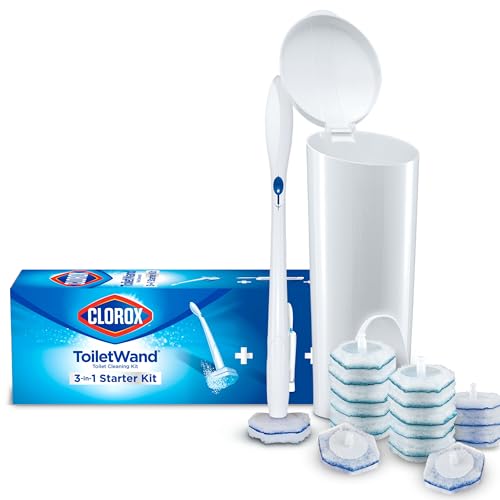 Clorox ToiletWand Disposable Toilet Cleaning System, ToiletWand, Storage Caddy, Toilet Bowl Cleaner, 16 Disinfecting ToiletWand Refills Scrubbing Pads