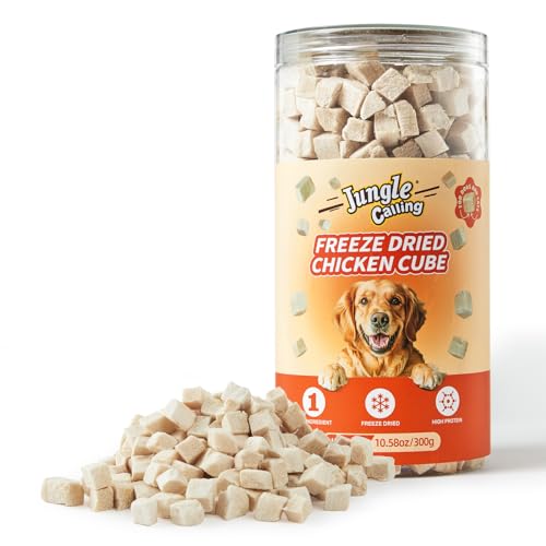 Jungle Calling Freeze Dried Chicken Cat & Dog Treats, Single Ingredient Chicken Bites for Cats & Dogs, High Protein Pet Training Treats, Edible Organic Food Topper, Approx 670 Pieces, 10.58 oz
