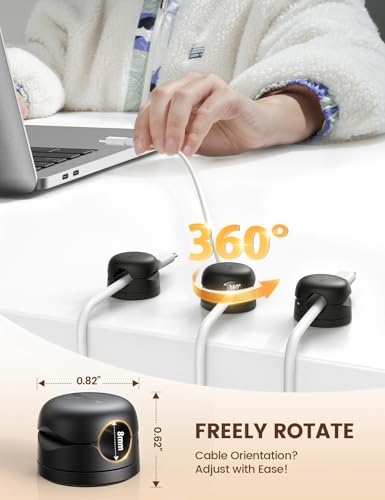 6Pack Rotatable Cord Organizer, Spring Cable Clips - Lamicall [1s Lock] Cord Holder, Desk Phone Charger Cable Management, Adhesive Wire Organizer Keeper for Nightstand, Home Office Accessories