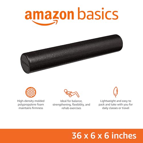 Basics High-Density Foam Roller for Exercise, Stretching and Muscle Recovery, 36 Inches, Black