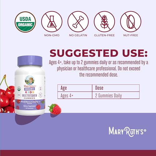 MARYRUTH'S Kids Vitamins | Multi | 1 Month Supply | Multivitamin Gummies for Ages 4+ | Multivitamin for Kids | Vegan | Only 2 Gummies a Day | 60 Count