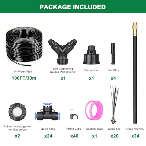 Drip Irrigation System, 2026-Upgrade 100Ft 1/4" Garden Watering System with 24 Pcs 360° Adjustable Copper Nozzles, DIY Kit for Garden, Lawn, Greenhouse, Raised Beds & Outdoor Plants