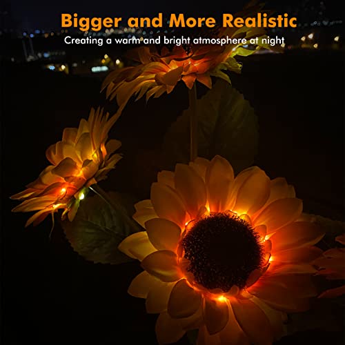 Meagoo Solar Sunflower Lights, 800mA Solar Garden Light with Real Looking Flowers Outdoor Waterproof Solar Stake Lights for Back Yard, Flower Bed, Pathway, Patio, Porch, Spring Decoration (2 Pack)