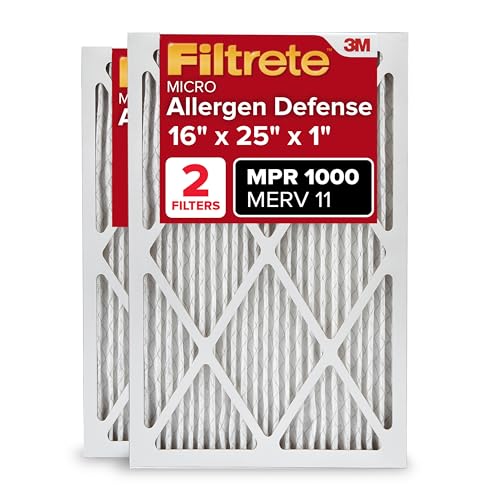 Filtrete 16x25x1 Air Filter MERV 11, MPR 1000 Micro Allergen Defense 2-Pack, AC Furnace HVAC Filters for Home, 3-Month Pleated Electrostatic (Actual Size 15.719 x 24.72 x 0.84 in)