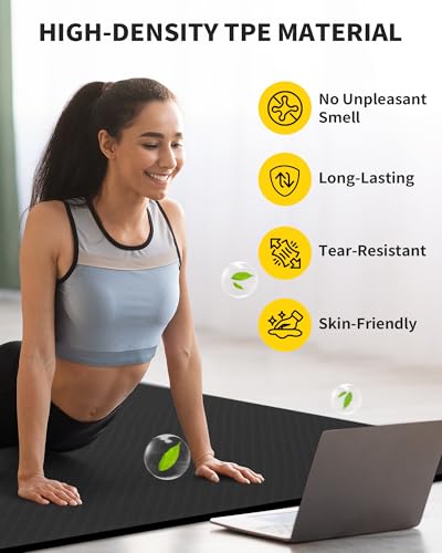 CAMBIVO Yoga Mat 72" x 48" Large Workout Mat for Home Gym Flooring | 6mm-12mm (0.24"-0.48") Extra Thick Exercise Mat for Apartment Fitness | High-Density TPE Cushioning for Joint Protection