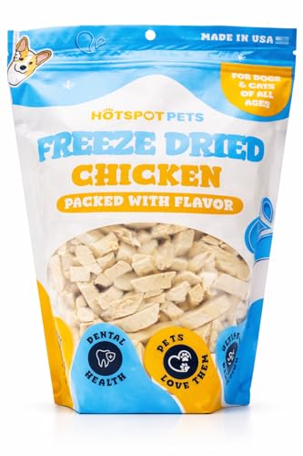 hotspot pets Freeze Dried Chicken Treats for Cats & Dogs -1LB Big Bag- USA Made- Healthy Single Ingredient-Resealable Bag, All Natural Grain-Free (Chicken Breast)- Perfect for Training, Topper & Snack