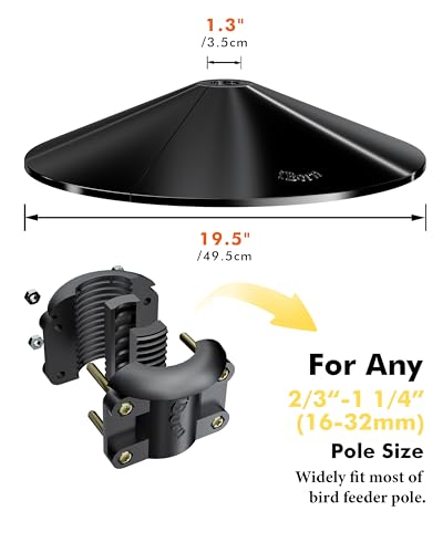 iBorn Squirrel Baffle for Bird Feeder Pole, 19.6” Oversized Squirrel Guard Defender, Bird Feeder for Outdoors Protector, Polycarbonate(PC), Pack of 1, Black