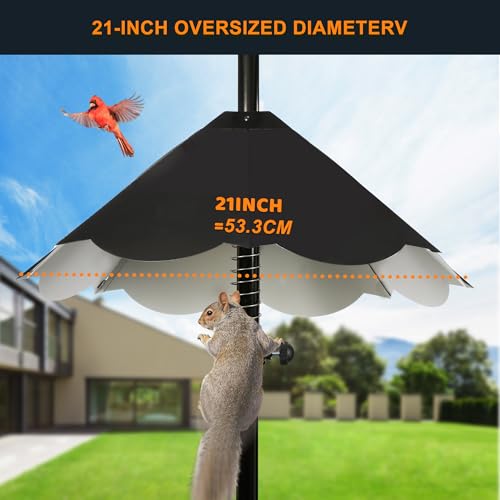 Oversized 21 Inch Metal Squirrel Baffle, Chew-Proof Weatherproof Squirrel Guard for Bird Feeder Pole and 4x4 Post, Outdoor Hanging Squirrel Proof Baffle, Black