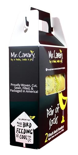 Mr. Canary Yellow 'Pair of Socks' Finch Sock Feeders, 2pk, Seed-Filled All-Season Feeders, 24oz Total