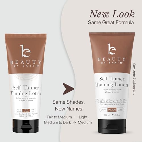 Beauty by Earth Self Tanner - USA Made with Natural & Organic Ingredients, Moisturizing Self Tanning Lotion with Aloe Vera & Coconut for a Natural Glow, Streak-Free Fake Tan, Medium to Dark